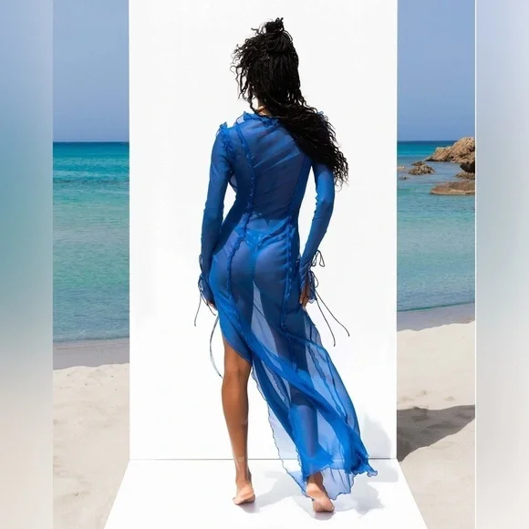 Rat & Boa Cobalt Blue Farretti sheer maxi dress L - Picture 2 of 12